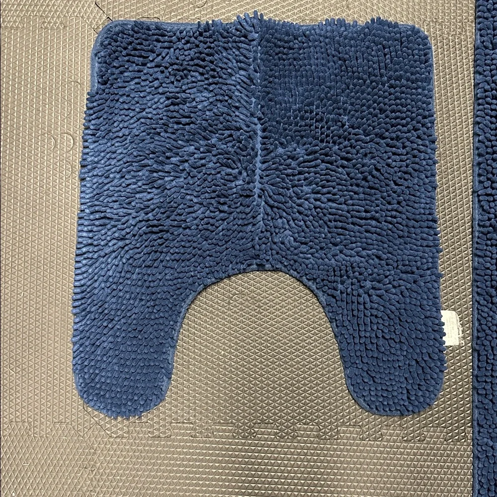 Plush Blue Chenille Bath Mat Set